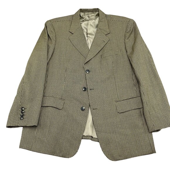 Daniel Blazer Men 44 Yellow Blue Houndstooth Classic Jacket VTG 80s‎ Hong Kong - Picture 2 of 13